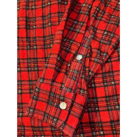 Vintage Haband Casual Joe Plaid Pearl Snap Red Flannel Shirt Size Medium - Picture 4 of 7